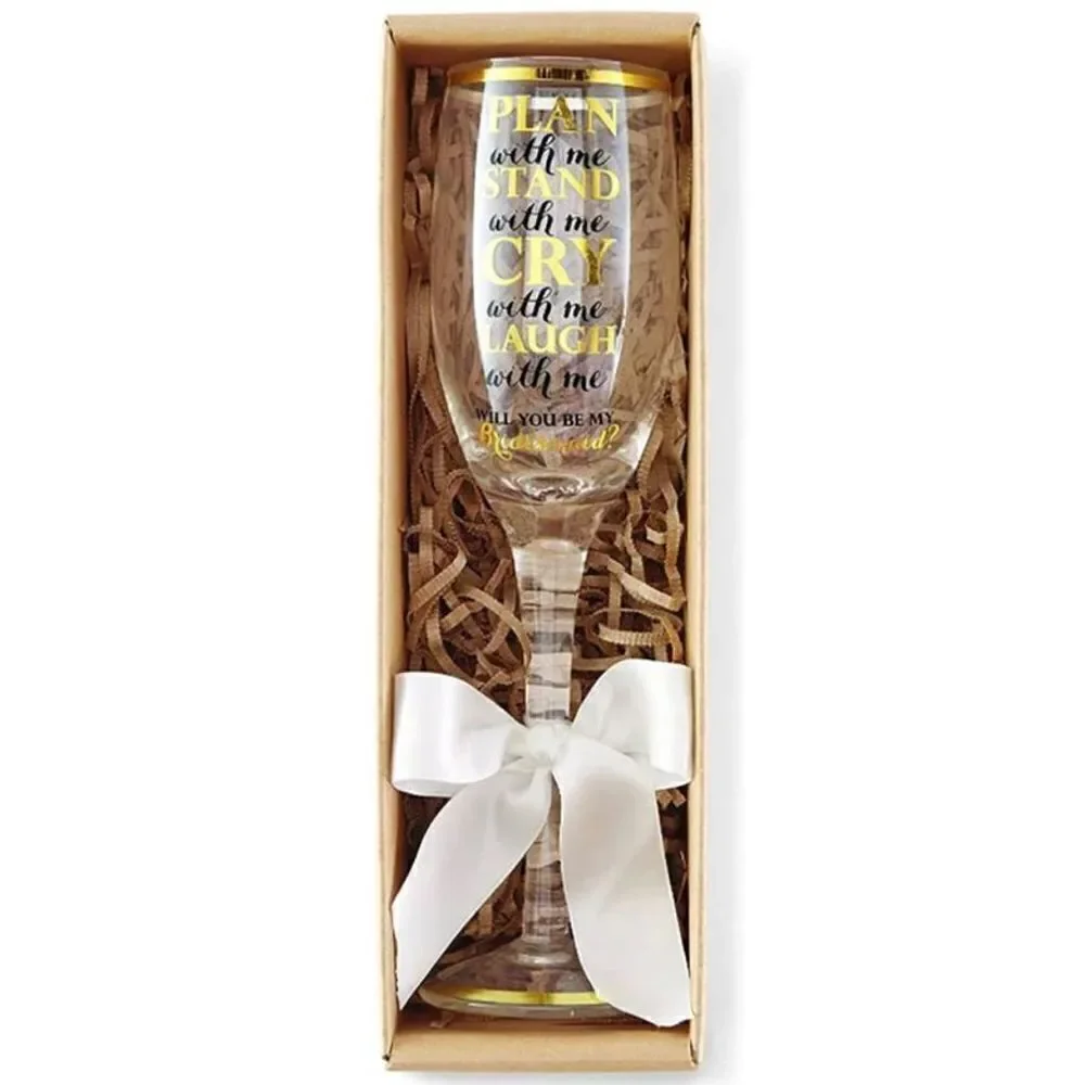 New in Gift Box Mud Pie Plan with Me Champagne Glass, Gold Bridesmaid Wine glass